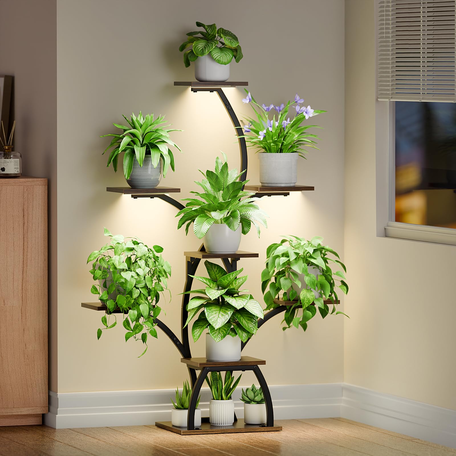 PlantNest 50" – 6 Tier Corner Plant Shelf with LED Grow Lights