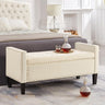 Large Rectangular Upholstered Tufted Linen Fabric Ottoman Bench, Padded Bench