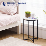 Round End Table, Faux Marble Sofa Side Table with Metal Frame, Modern Nightstand