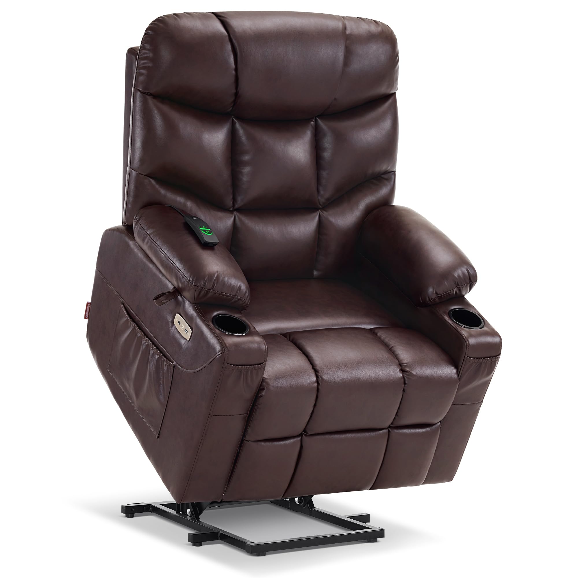 MCombo Power Lift Recliner Chair, 2 Cup Holders, USB Ports for Elderly People, Faux Leather 7287 (Dark Brown, Medium-Regular)
