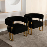 Modern Barrel Accent Chairs Set of 2, Boucle Fabric Living Room Chairs with Gold Metal