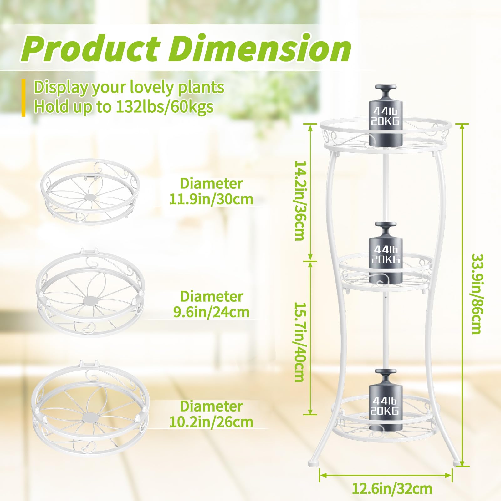 3 Tier Tall Metal Plant Stand, 34 Inch Plant Stands Indoor Outdoor, Rustproof