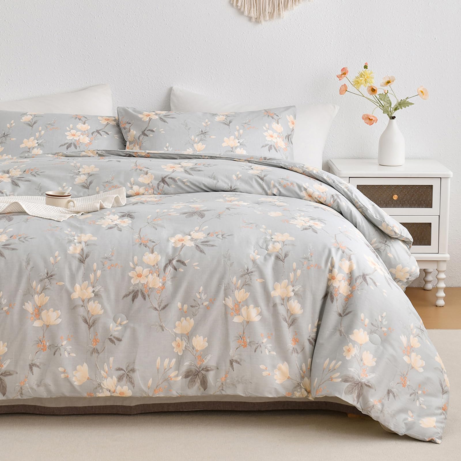 King Size Comforter Set 100% Cotton Floral Bedding Comforter Sets with Light