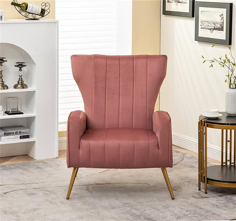 Armchair Modern Velvet Accent Chair, Channel Tufted Bedroom, Office or Living Room