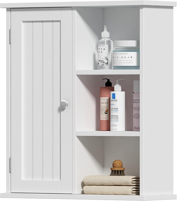 Bathroom Wall Cabinet, Medicine Cabinet with Door and 3 Open Shelves