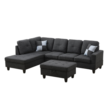 3-Piece L Shape Sectional Sofa, with Right Chaise, Storage Ottoman