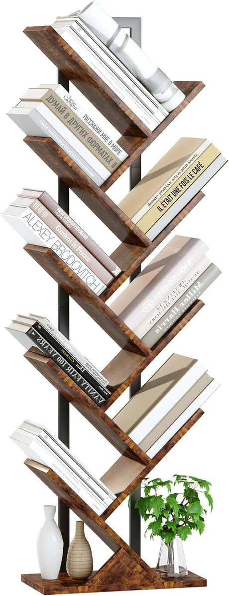 Tree Bookshelf, Geometric Bookcase with Steel Pipe for Living Room Bedroom