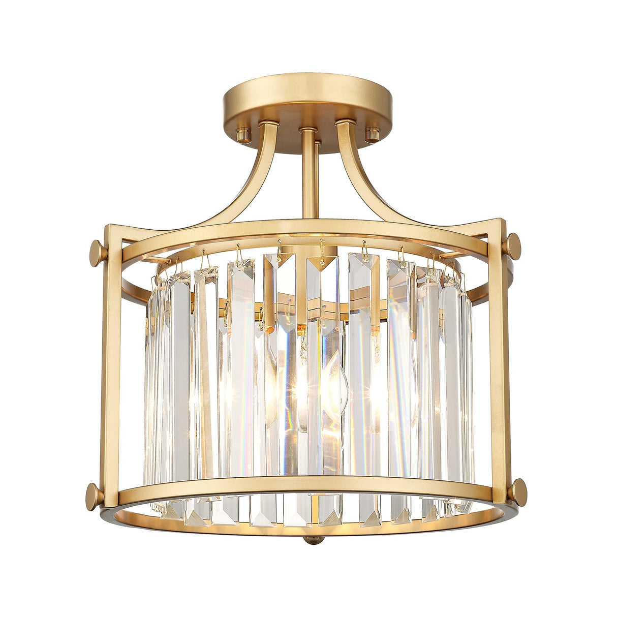 Crystal Semi Flush Mount Chandelier, 11'' Gold Ceiling Light, Modern Flush Mount Light