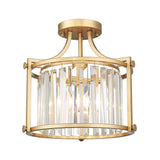 Crystal Semi Flush Mount Chandelier, 11'' Gold Ceiling Light, Modern Flush Mount Light