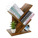 2 Tier Tree Bookshelf, Retro Floor-Standing 2 Shelf Bookcase Storage Rack, Wooden Storage