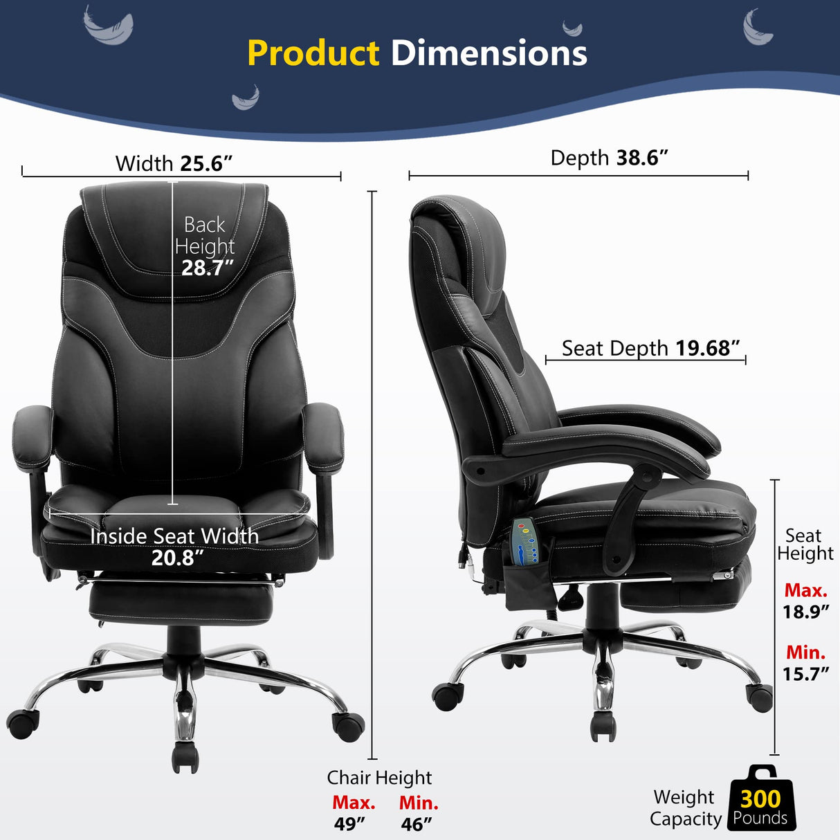 Massage , Reclining Office Chair with Footrest, Ergonomic Office Chair with Lumbar