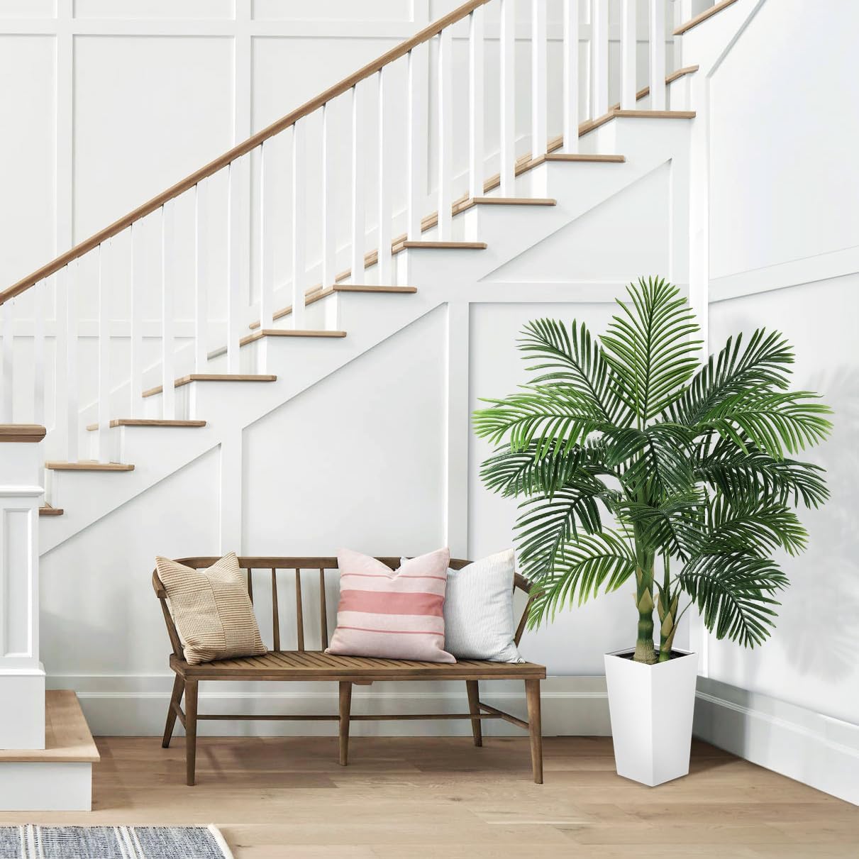 5ft Golden Cane Palm Tree Artificial - Fake Palm Tree with White Tall Planter
