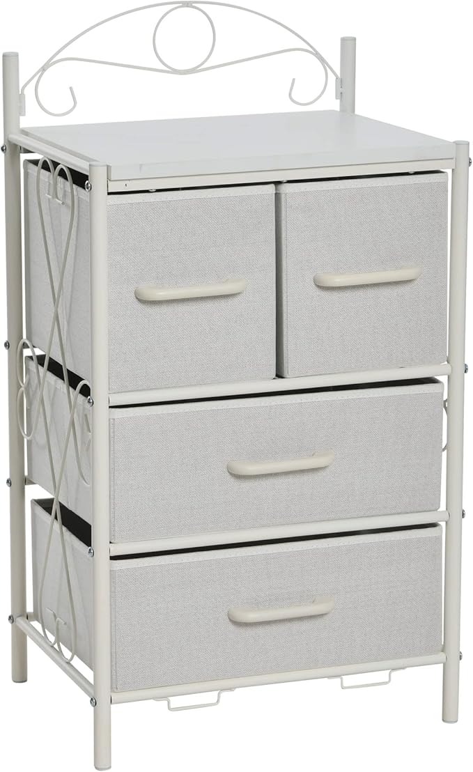 Victoria Dresser Nightstand Storage Organizer with 4 Brown Drawers Black Metal Frame and Mid Century