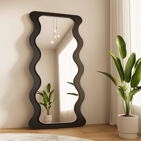 Wavy Mirror 65" x 24", Wood Frame Full Length Mirror, Floor Mirror, Irregular Wall Mirror