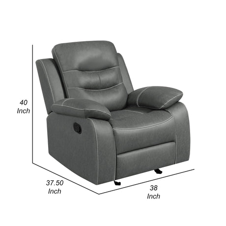 Benjara Ursula Manual Glider Recliner Chair, Dark Gray Microfiber Leather, Tufted