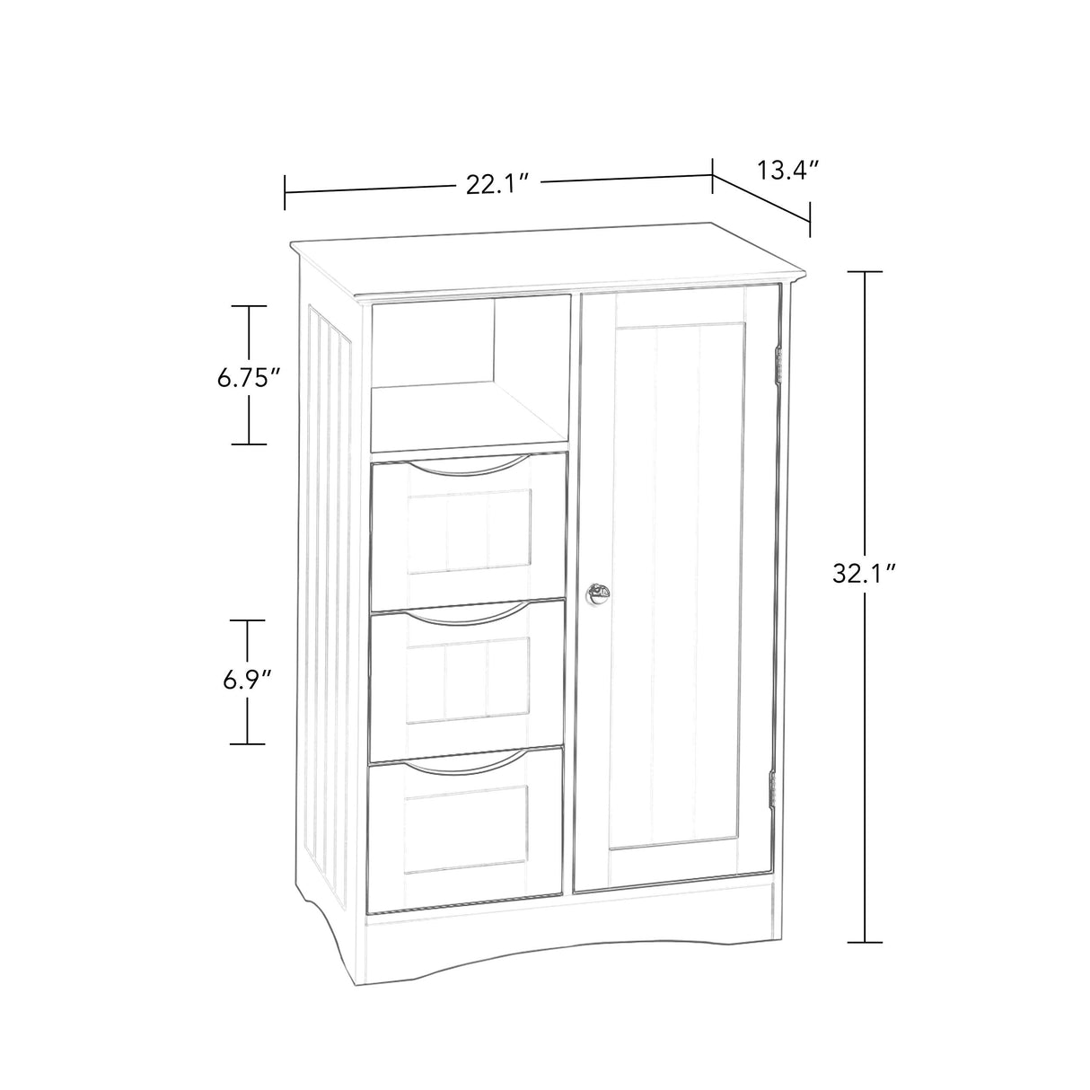 Ashland 1-Door, 3-Drawer Floor Cabinet, One Size, White