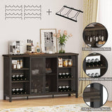 FATORRI Wine Bar Cabinet for Liquor and Glasses, Industrial Coffee Bar Cabinet, Farmhouse Sideboard and Buffet Cabinet with Storage, Wood and Metal Wine Rack Cabinet (55 Inch, Walnut Brown)