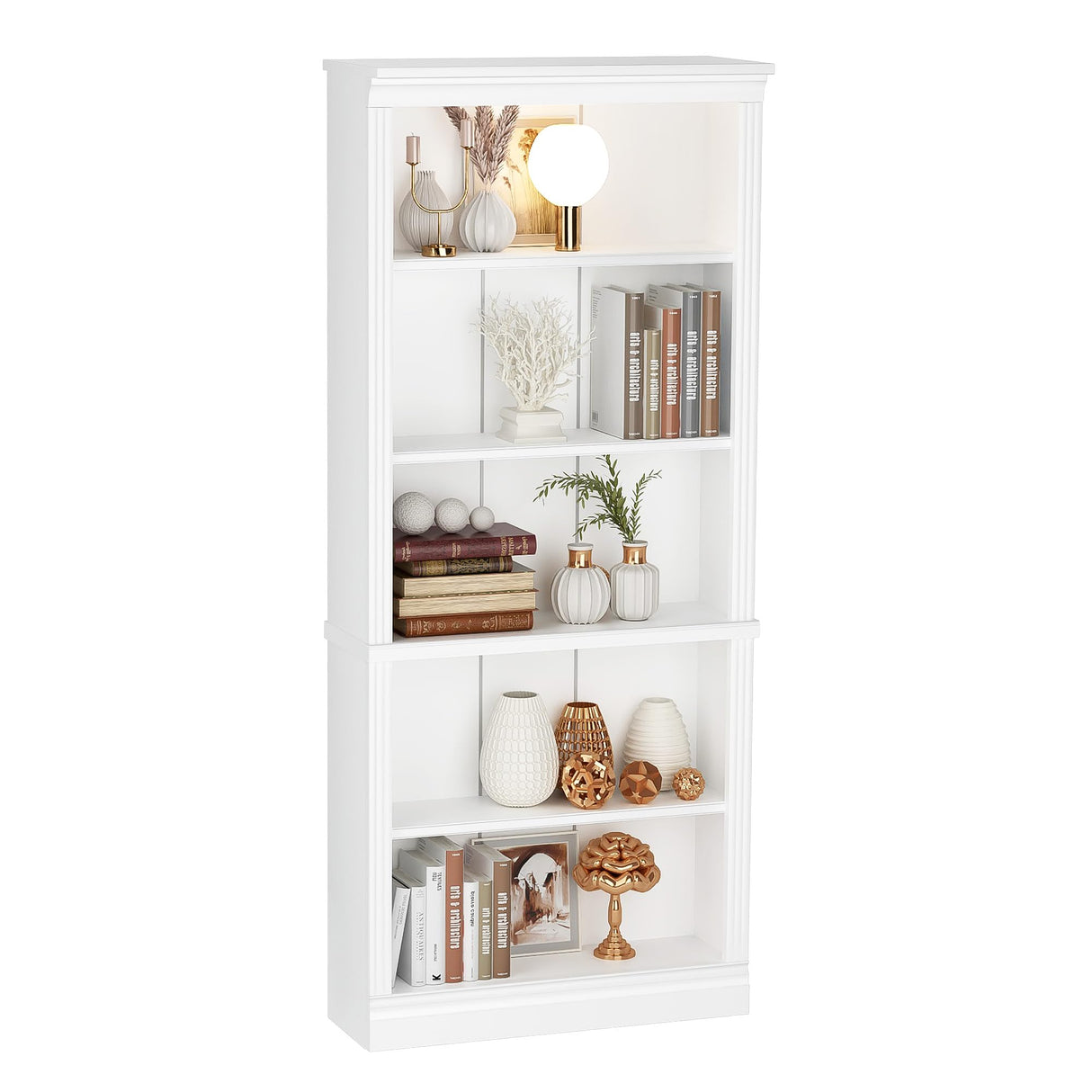 Bookcase Bookshelves, 5-Shelf Tall Bookcase 72" Wood Open Display Floor Bookshelf, Large Storage Organizer for Library, Bedroom, Living Room (White)