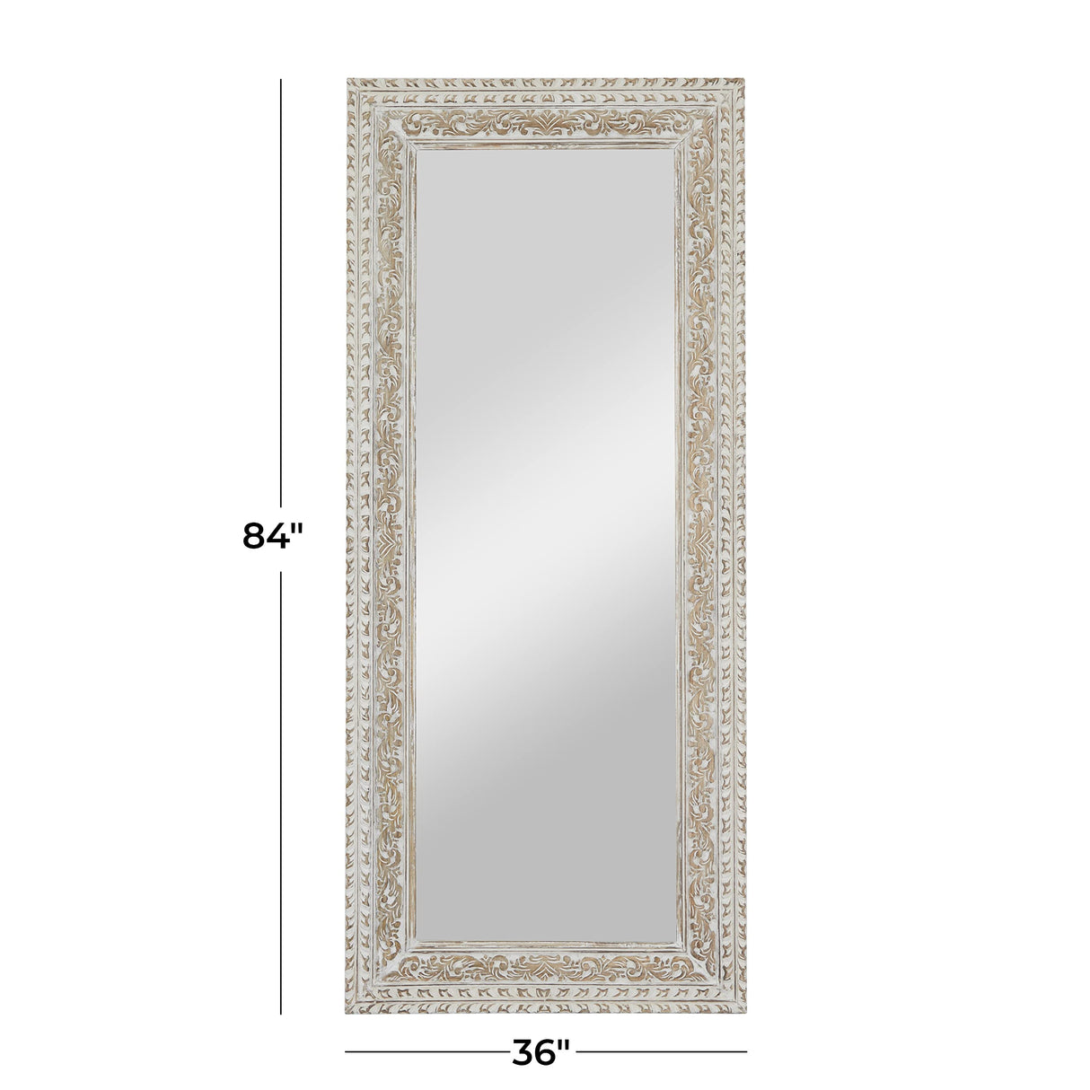 Mango Wood Floral Room Wall Mirror Intricately Carved Entryway Mirror