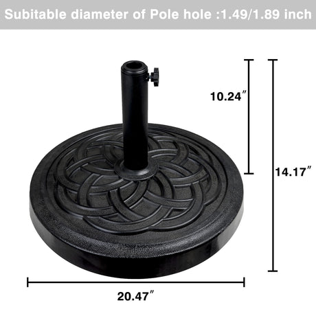 Decorative Cast Stone Patio Umbrella Base 48 LBS Resin Heavy Duty Umbrella Stand Black