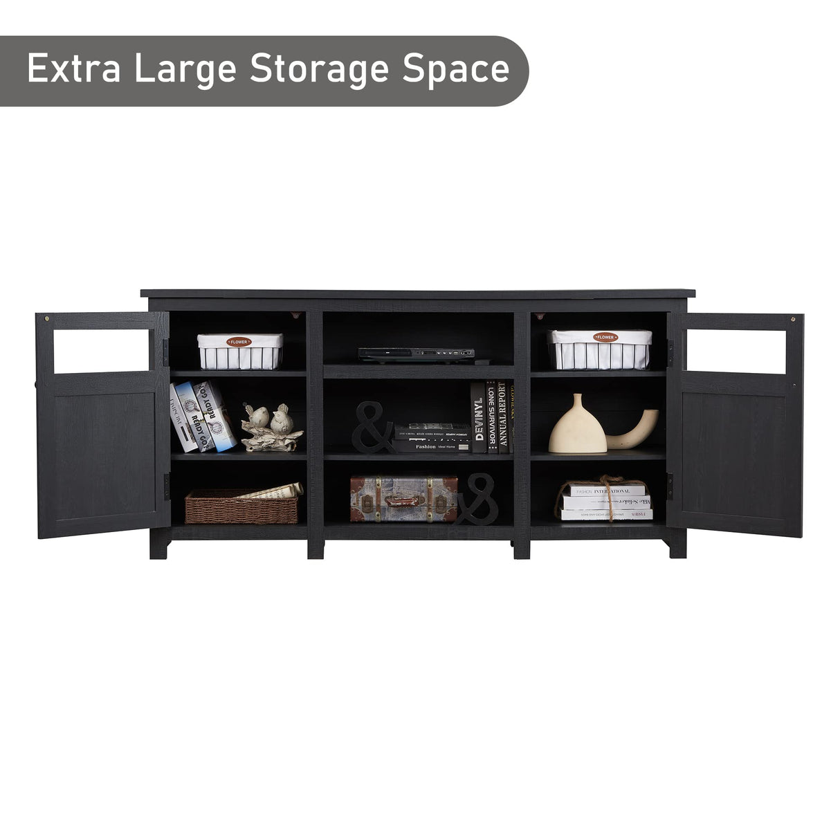 Farmhouse TV Stand for 75 Inch TV, Entertainment Center with Storage