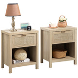 Rattan Nightstands Set of 2, Farmhouse Night Stands with Drawer Bedside Table