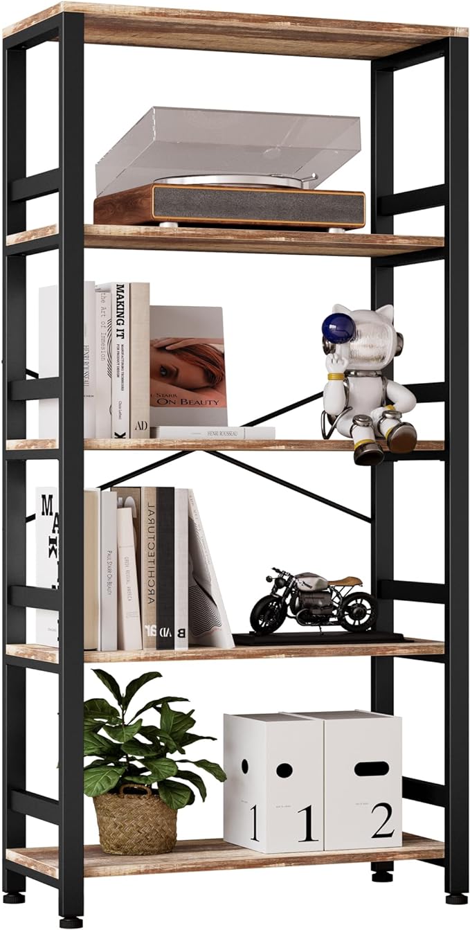 Bookshelves and Bookcases, 31.5in Wide Shelf 5-Tier Ladder Shelf 110lbs/shelf Vintage Industrial Style