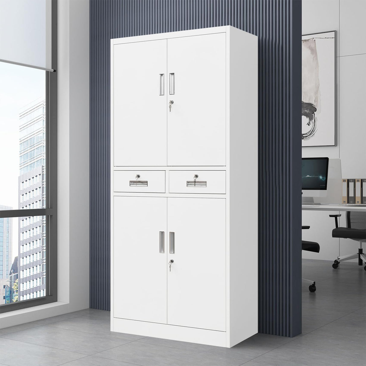Metal Storage Cabinet, Locking Storage Cabinet with Drawers and Adjustable Shelves