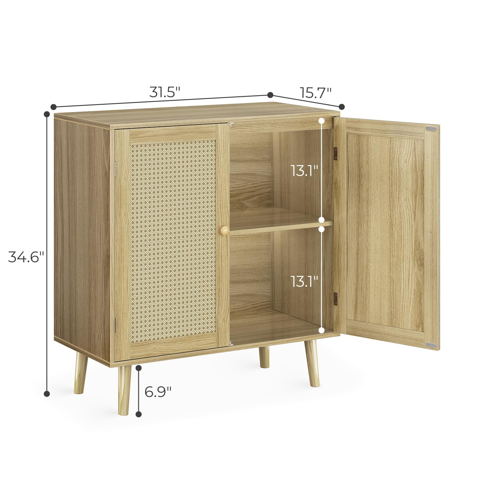 Buffet Cabinet with Storage, Storage Cabinet with PE Rattan Decor Doors, Accent Cabinet