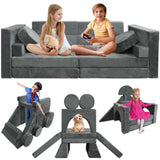 Kayfia 18PCS Modular Kids Play Couch, Kids Couch Building Fort for Playroom and Bedroom Furniture for Toddlers, Unlimited Creativity Kids Sofa Convertible Play Fort (Grey)