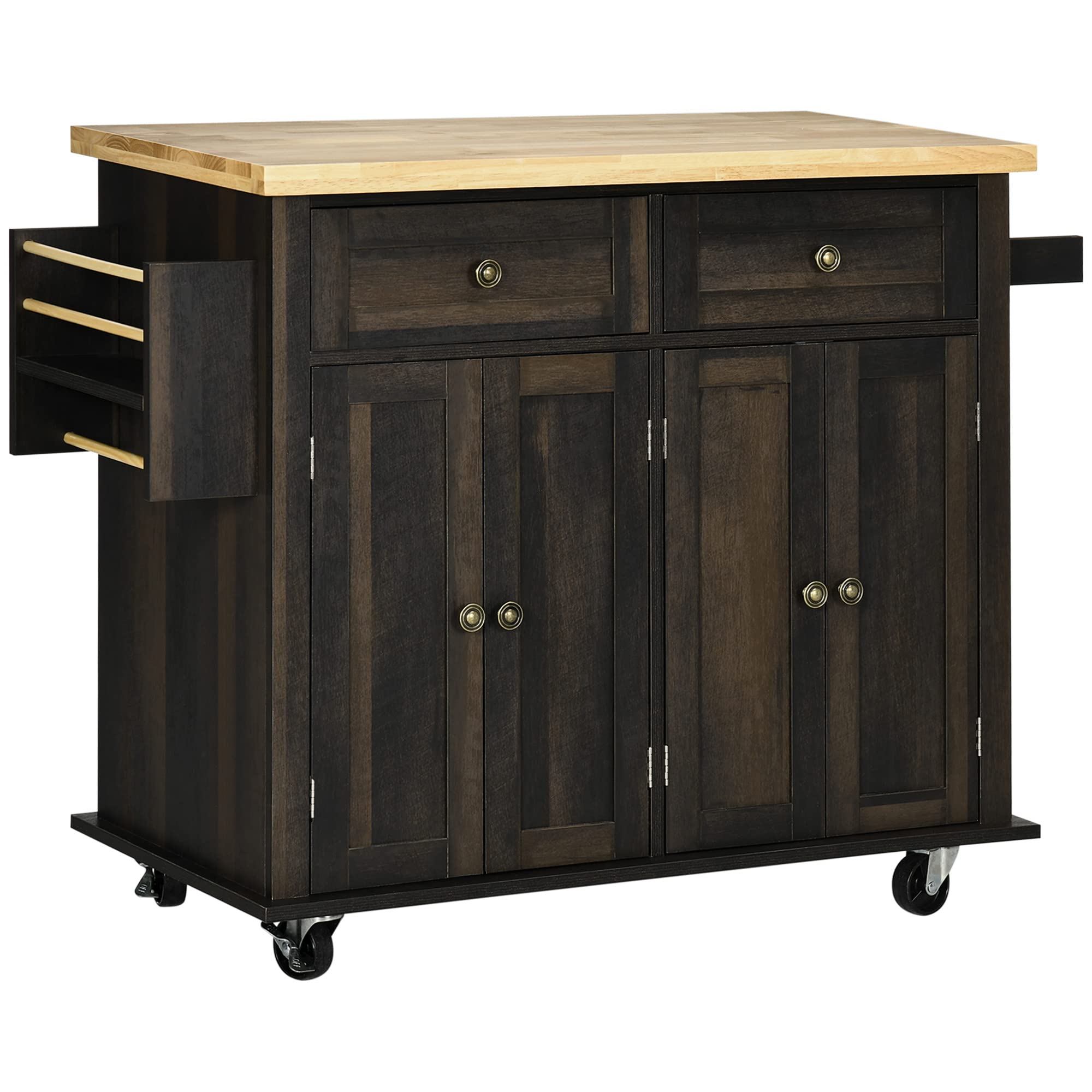 Kitchen Island on Wheels, Rolling Cart with Rubberwood Top