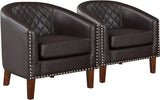 Comfy Barrel Accent Chair Set of 2 - Faux Leather Living Room Chair Club Chair