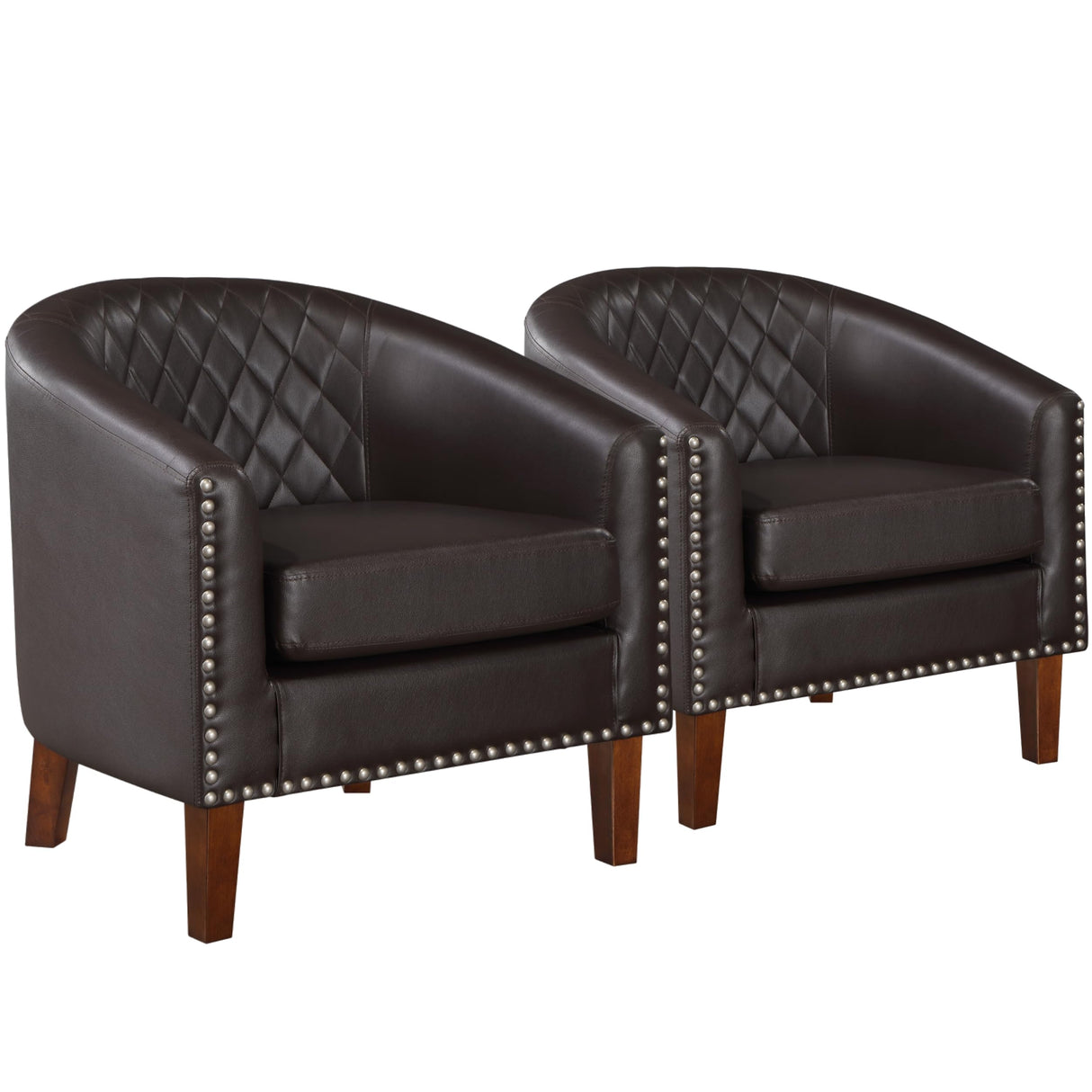 Comfy Barrel Accent Chair Set of 2 - Faux Leather Living Room Chair Club Chair