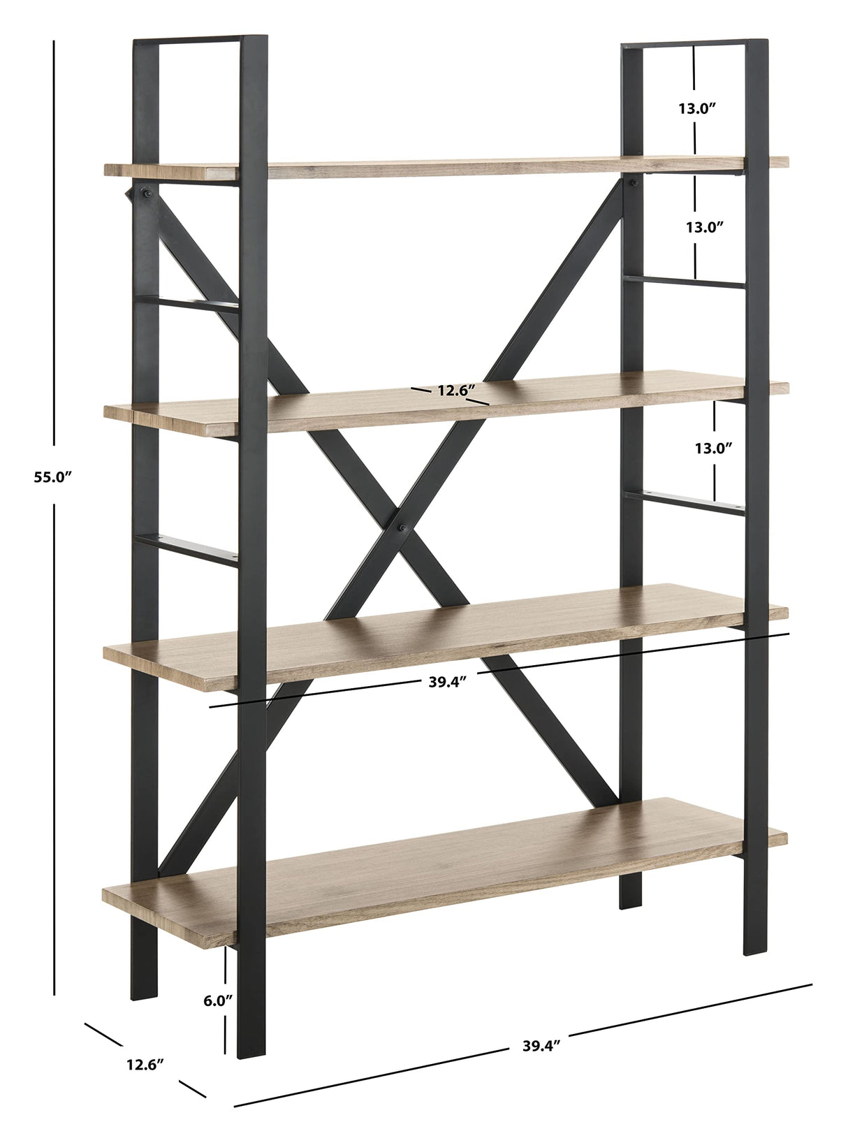 Home Collection Raylan Retro Midcentury 4 Tier Etagere, Oak and Black