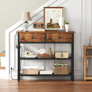 29.5" Narrow Console Table with Power Outlet & Fabric Drawers