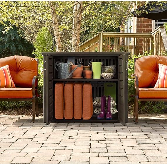Decorative Outdoor Storage Cabinet (123 Gal), Weather Resistant, Brown