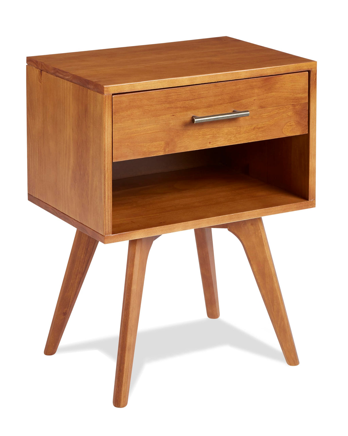 Mid Century Modern One Drawer Nightstand/Constructed of Solid Wood/Castanho Finish