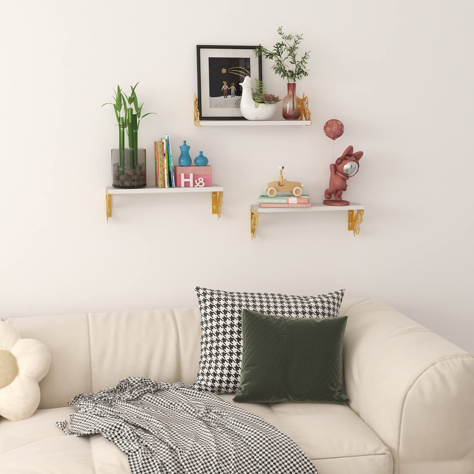 3 Pack Butterfly Wall Shelves, White Gold Floating Book Shelves, for Mother, Mom