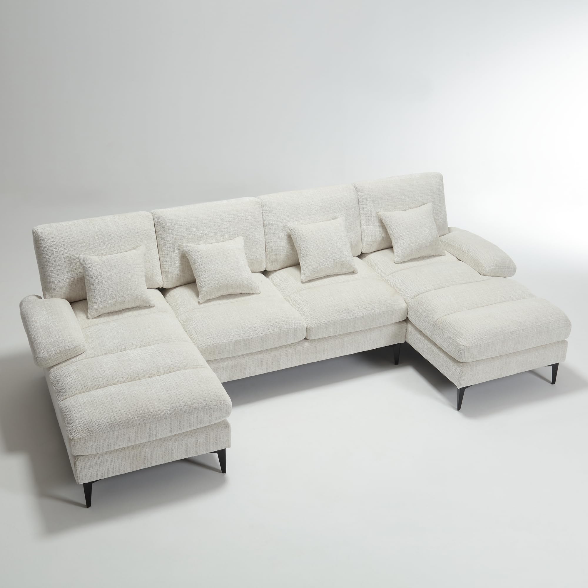 U Shaped Couch Sofa, Big Deep Seat Sectional Couch with 4 Throw Pillows