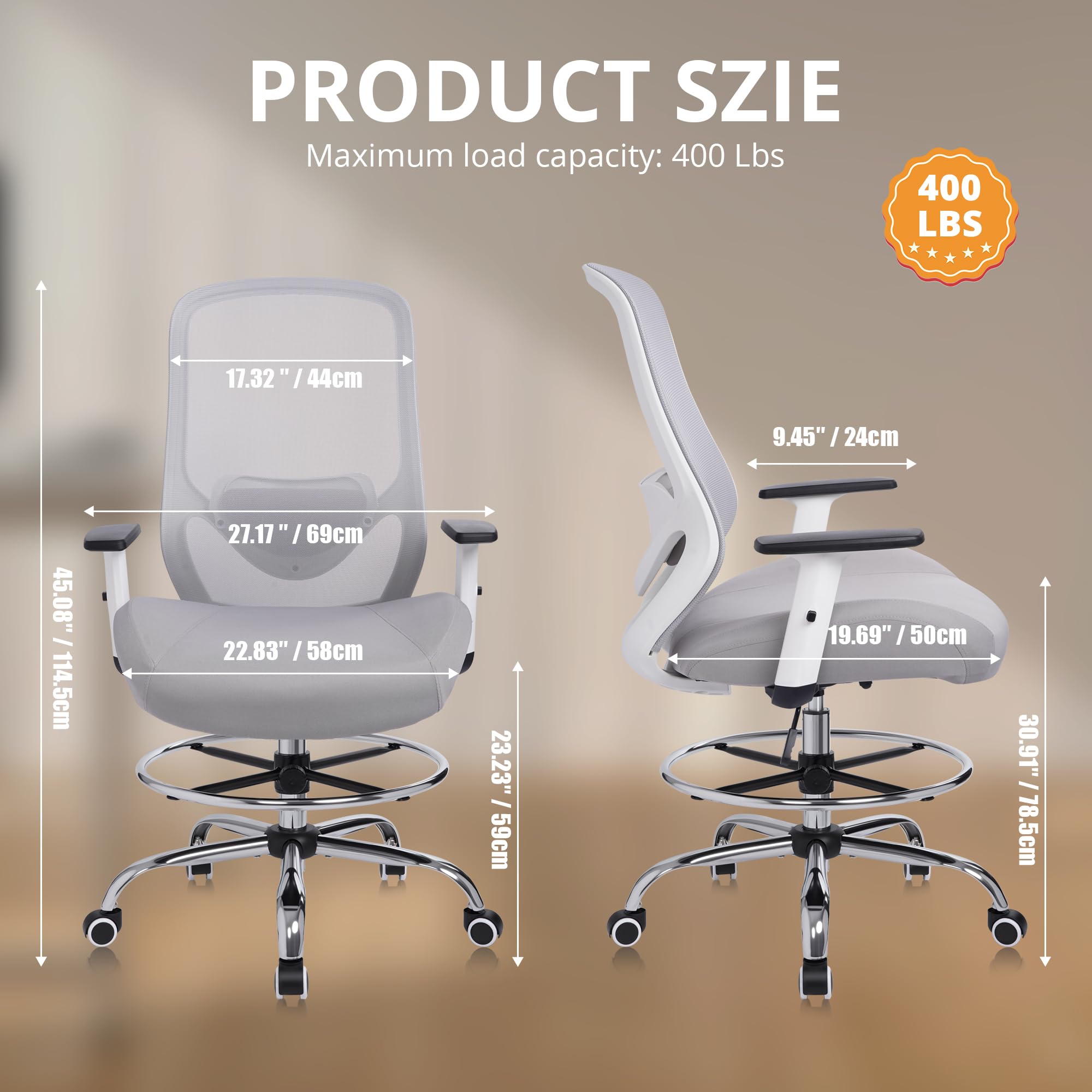 400lbs Heavy Duty Drafting Chair with Lumbar Support