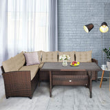 Patio Furniture Set, 3 Pieces Outdoor Conversation Set with 6 Cushioned Seat & Coffee