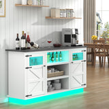 Farmhouse TV Stand with Power Outlet & LED Lights for 65+ Inch TV