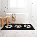 DEXDE Boho Bathroom Rugs Black Aztec Bath Mat Non Slip Long Bathroom Rug Runner Luxury Soft Absorbent Carpet for Bathroom Shower Kitchen Entryway Modern Western 20x47