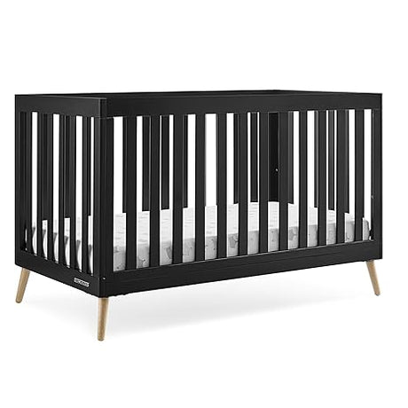 Essex 4-in-1 Convertible Baby Crib, Ebony with Natural Legs Twinkle Galaxy Dual