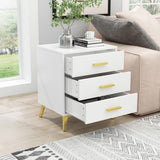 Set of 2 Nightstands with 3 Storage Drawers & Gold Metal Legs, Modern Bedside