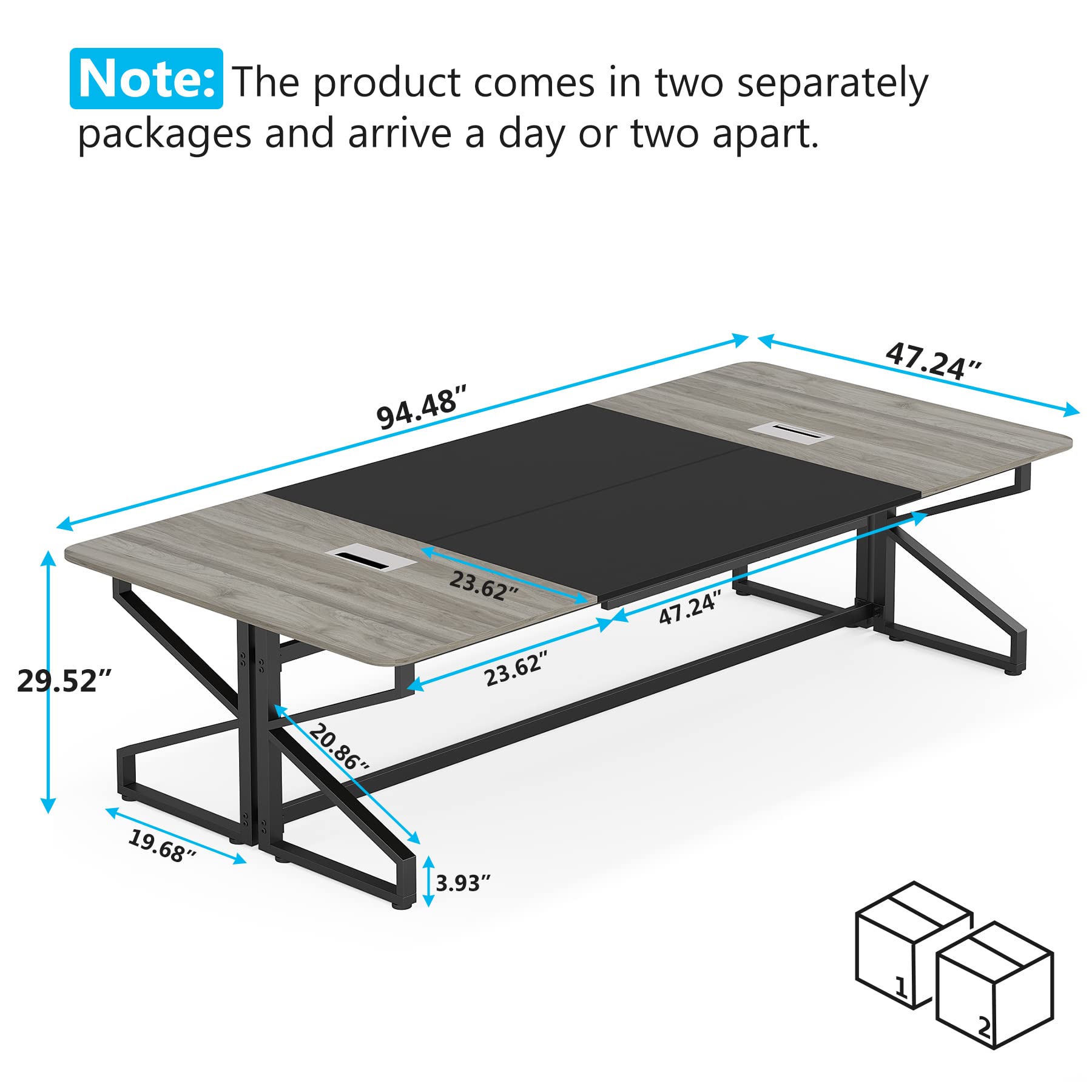 8FT Conference Table, Rectangular Meeting Room Tables with Cable Grommet
