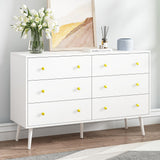 White Dresser for Bedroom, Double Wood Dresser with Gold Handles, 6 Drawer Dresser, Modern Mid Century Chest of Drawers for Living Room, Hallway