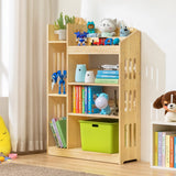 Bookshelf with Organizer, Wood Display Shelf Stand for Small Space Multifunction Storage Cabinet for Playroom, Bedroom, Natural