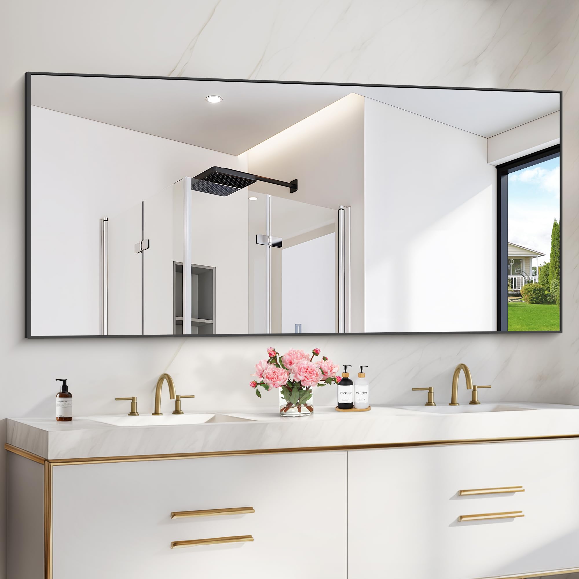 Black Bathroom Mirror for Wall,  Rectangle Mirrors