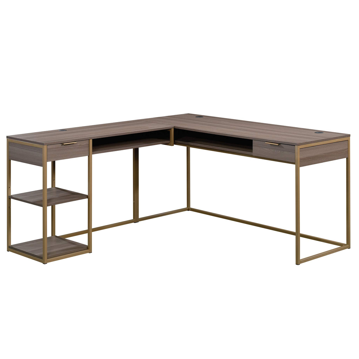 International Lux L-Shaped Desk, L: 65.98" x W: 60.0" x H: 29.72", Diamond Ash Finish